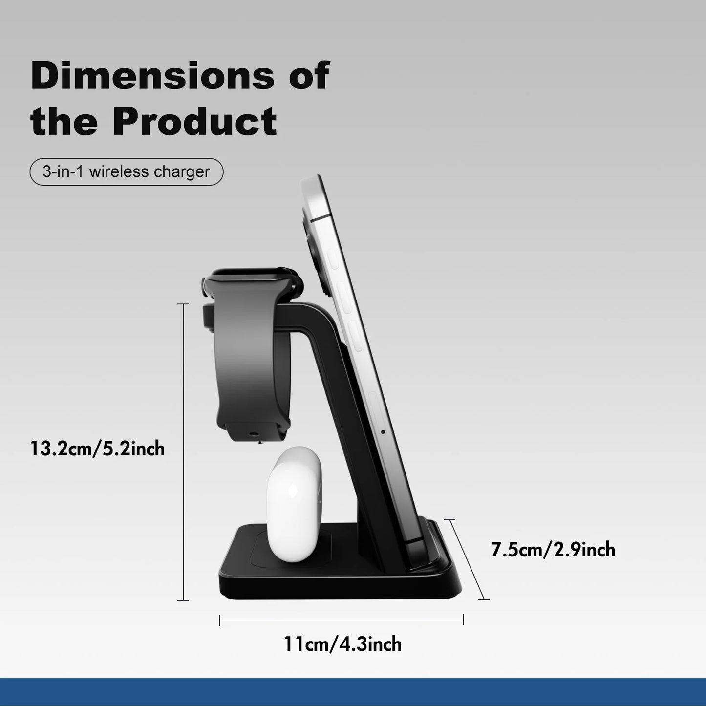3-in-1 Wireless Charging Station for iPhone, Samsung, Airpods & iwatch