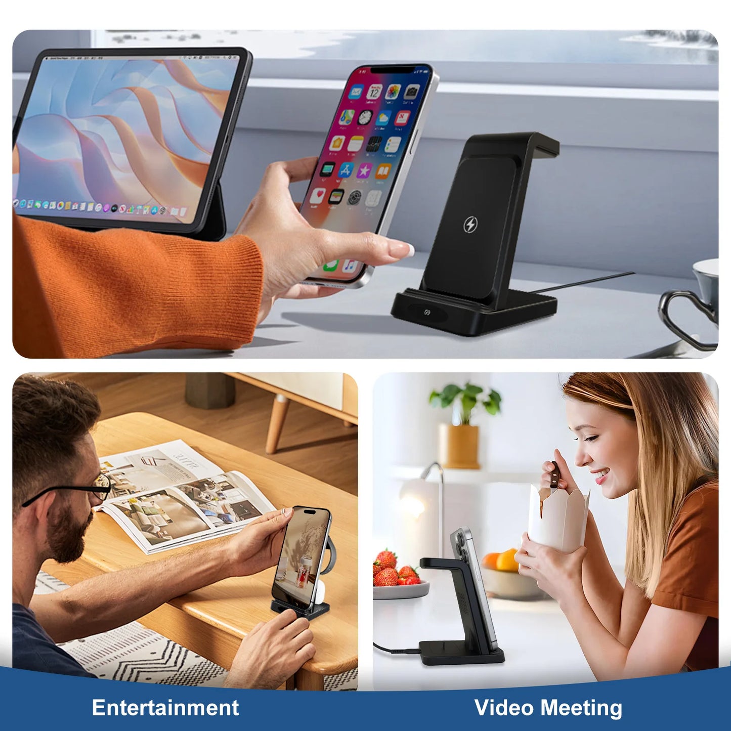 3-in-1 Wireless Charging Station for iPhone, Samsung, Airpods & iwatch