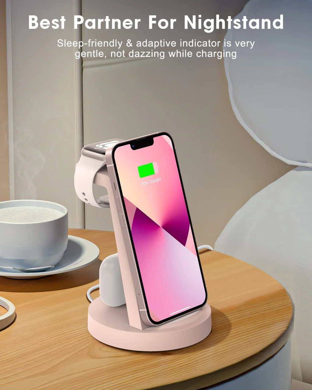 Wireless Charging Station: 3 in 1 Wireless Charger Compatible for Iphone Iwatch Airpods -Pink