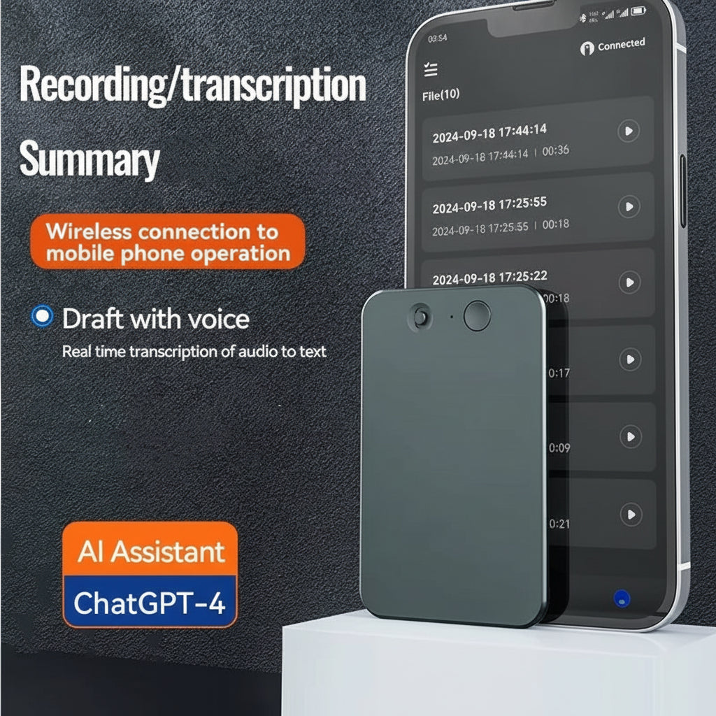 AI Powerd Chatgpt-4 App Phone Call Mini Audio Voice Recorder Espia Transcribe Summarize 58Language Translator Audio Dictaphone