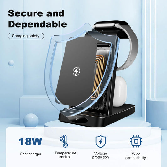 3-in-1 Wireless Charging Station for iPhone, Samsung, Airpods & iwatch