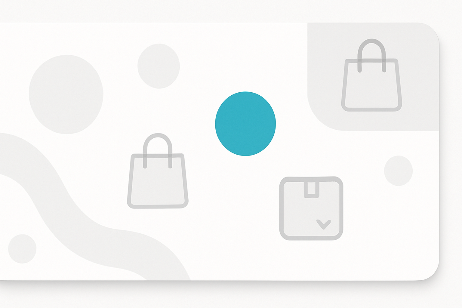 A seek and minimal e comerce website banner, light modern colors (white, soft gray, and a pop of teal or blue), with subtle abstract shapes and a proffesional shopping vibe. clean asthetic, high resolution,no text ,plenty of empty space for websites title