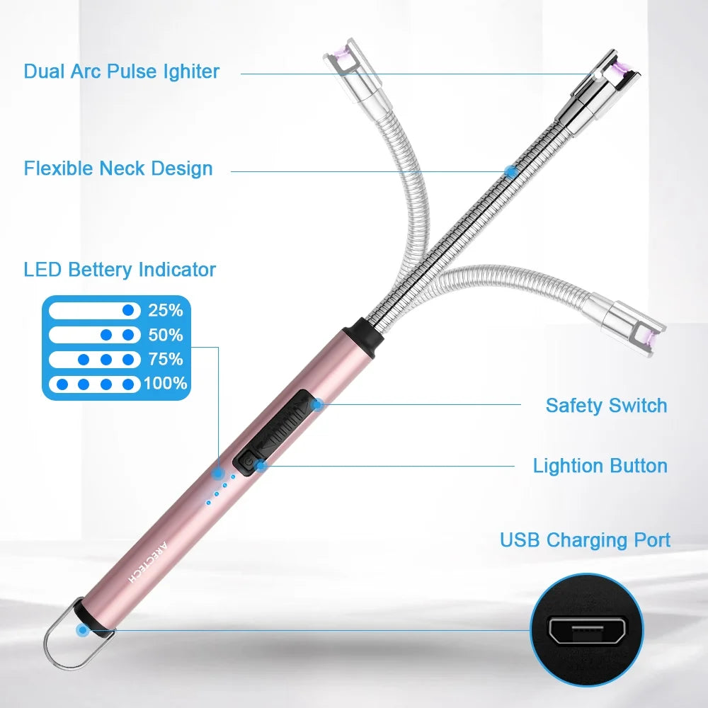 Lighter Candle Lighter Electric Lighter Rechargeable Lighter USB Arc Lighter Plasma for Camping Candle Cooking Bbqs Fireworks