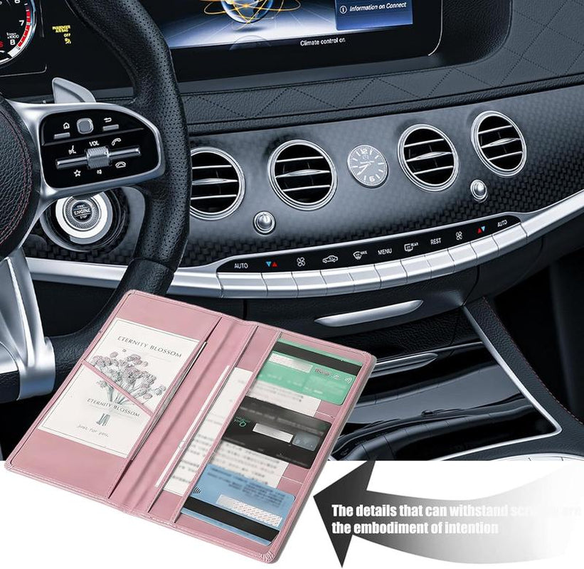 Car Registration and Insurance Holder, Car Organizer Premium Leather Registration and Insurance Card Holder,With Magnetic Shut for Cards, Essential Document, Driver License